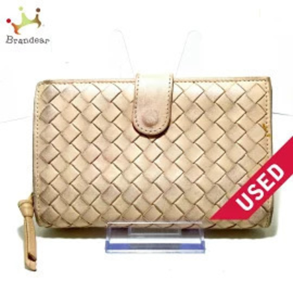 BOTTEGA VENETA Intrecciato Bi fold Wallet Beige Cream Leather